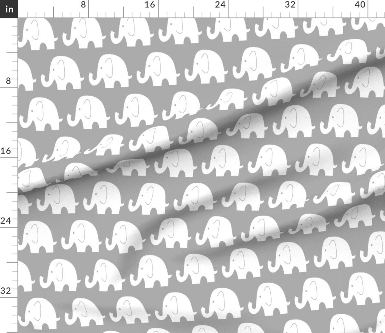 Elephant Grey Elephants Large White Pattern Gray Custom Printed Fabric by Spoonflower Various Fabrics by the Yard or Fat Quarter
